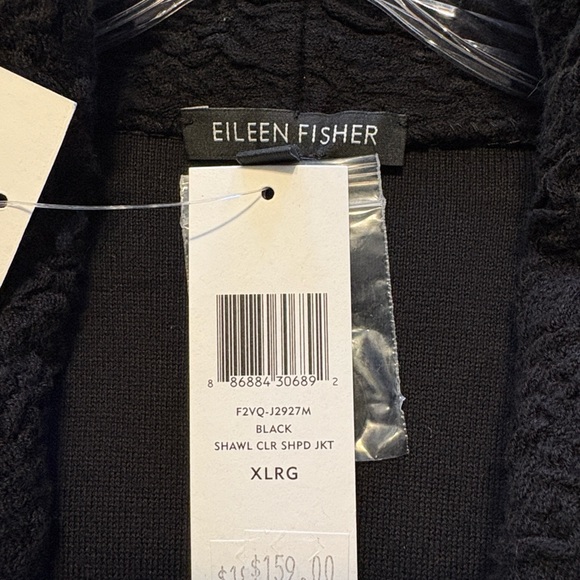 Eileen Fisher Textured Knit Blazer Coat XL Black Longer Length Office Layer NWT - Picture 7 of 8